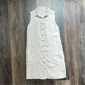 Adrienne Vittadini 100% Linen Sleeveless Shirt Dress Beige XS Pockets